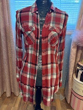 Express Red Plaid Long Shirt